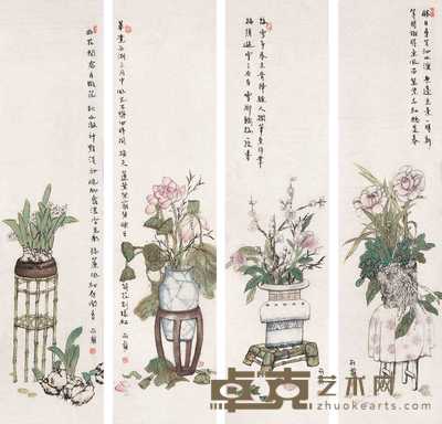 李丽萍 花鸟 四屏 136×34cm×4